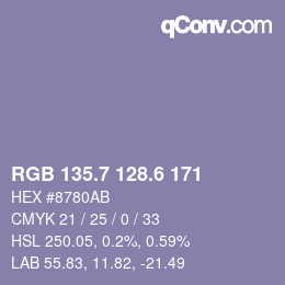 カラーコード: RGB 135.7 128.6 171 | qconv.com