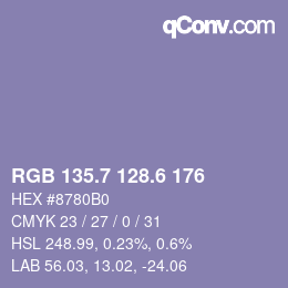 カラーコード: RGB 135.7 128.6 176 | qconv.com