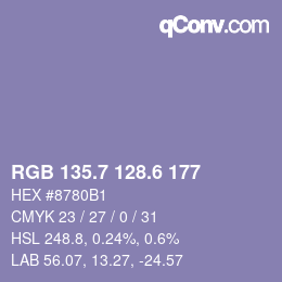 カラーコード: RGB 135.7 128.6 177 | qconv.com
