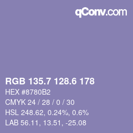 カラーコード: RGB 135.7 128.6 178 | qconv.com