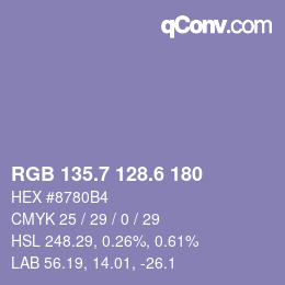 カラーコード: RGB 135.7 128.6 180 | qconv.com