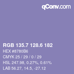カラーコード: RGB 135.7 128.6 182 | qconv.com