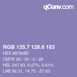 カラーコード: RGB 135.7 128.6 183 | qconv.com