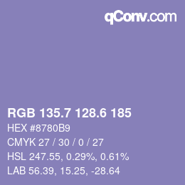 カラーコード: RGB 135.7 128.6 185 | qconv.com