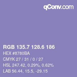 カラーコード: RGB 135.7 128.6 186 | qconv.com