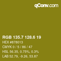 カラーコード: RGB 135.7 128.6 19 | qconv.com