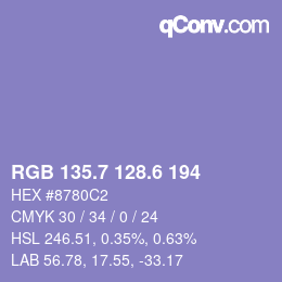 カラーコード: RGB 135.7 128.6 194 | qconv.com