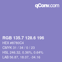 カラーコード: RGB 135.7 128.6 196 | qconv.com