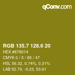 カラーコード: RGB 135.7 128.6 20 | qconv.com