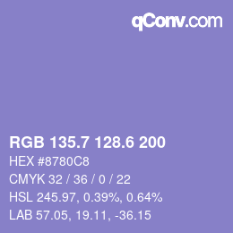 颜色代码: RGB 135.7 128.6 200 | qconv.com