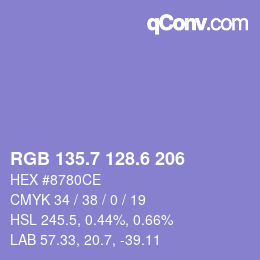 カラーコード: RGB 135.7 128.6 206 | qconv.com