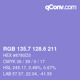 カラーコード: RGB 135.7 128.6 211 | qconv.com
