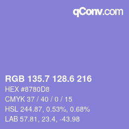 カラーコード: RGB 135.7 128.6 216 | qconv.com