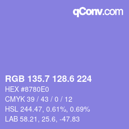 カラーコード: RGB 135.7 128.6 224 | qconv.com