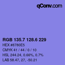 カラーコード: RGB 135.7 128.6 229 | qconv.com