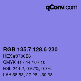 カラーコード: RGB 135.7 128.6 230 | qconv.com