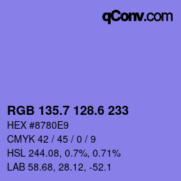 カラーコード: RGB 135.7 128.6 233 | qconv.com