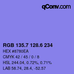 カラーコード: RGB 135.7 128.6 234 | qconv.com
