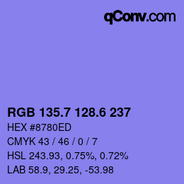 カラーコード: RGB 135.7 128.6 237 | qconv.com