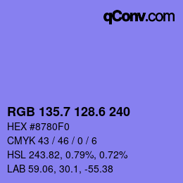 カラーコード: RGB 135.7 128.6 240 | qconv.com