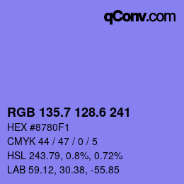 カラーコード: RGB 135.7 128.6 241 | qconv.com