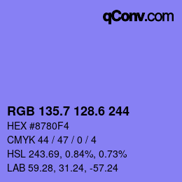 カラーコード: RGB 135.7 128.6 244 | qconv.com