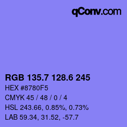 カラーコード: RGB 135.7 128.6 245 | qconv.com