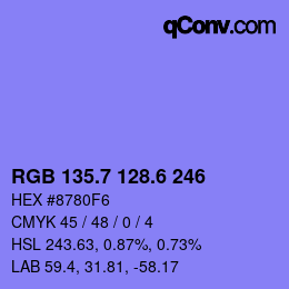 カラーコード: RGB 135.7 128.6 246 | qconv.com