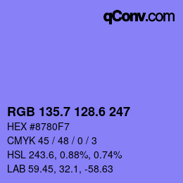カラーコード: RGB 135.7 128.6 247 | qconv.com