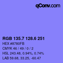 カラーコード: RGB 135.7 128.6 251 | qconv.com