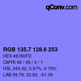 カラーコード: RGB 135.7 128.6 253 | qconv.com