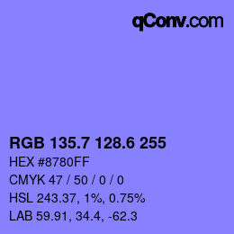 カラーコード: RGB 135.7 128.6 255 | qconv.com