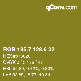 カラーコード: RGB 135.7 128.6 32 | qconv.com