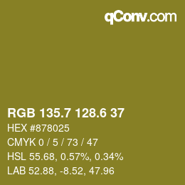 カラーコード: RGB 135.7 128.6 37 | qconv.com