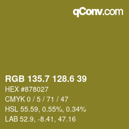 カラーコード: RGB 135.7 128.6 39 | qconv.com