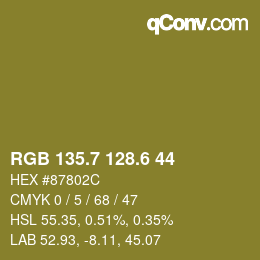 カラーコード: RGB 135.7 128.6 44 | qconv.com