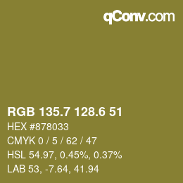 カラーコード: RGB 135.7 128.6 51 | qconv.com