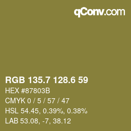 カラーコード: RGB 135.7 128.6 59 | qconv.com