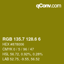 カラーコード: RGB 135.7 128.6 6 | qconv.com