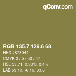 カラーコード: RGB 135.7 128.6 68 | qconv.com