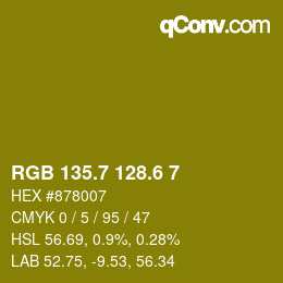 カラーコード: RGB 135.7 128.6 7 | qconv.com