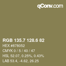 カラーコード: RGB 135.7 128.6 82 | qconv.com