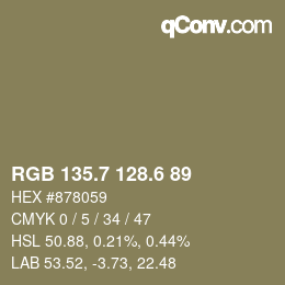 カラーコード: RGB 135.7 128.6 89 | qconv.com