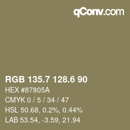 カラーコード: RGB 135.7 128.6 90 | qconv.com