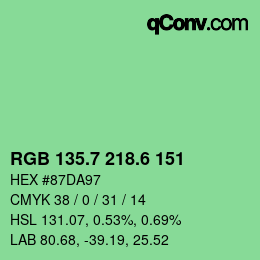 カラーコード: RGB 135.7 218.6 151 | qconv.com