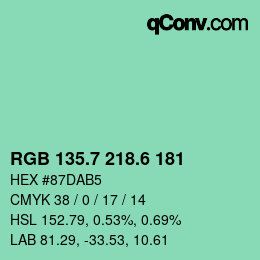 カラーコード: RGB 135.7 218.6 181 | qconv.com