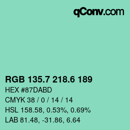 カラーコード: RGB 135.7 218.6 189 | qconv.com