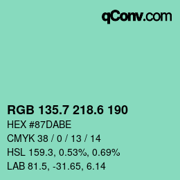カラーコード: RGB 135.7 218.6 190 | qconv.com