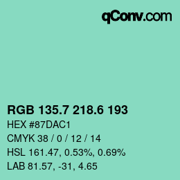 カラーコード: RGB 135.7 218.6 193 | qconv.com