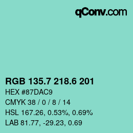 カラーコード: RGB 135.7 218.6 201 | qconv.com
